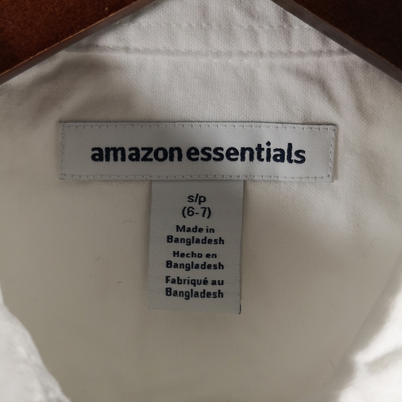 NWOT Girl's Amazon Essentials White Short-Sleeve Button Shirt, Size 6-7 - Picture 2 of 4